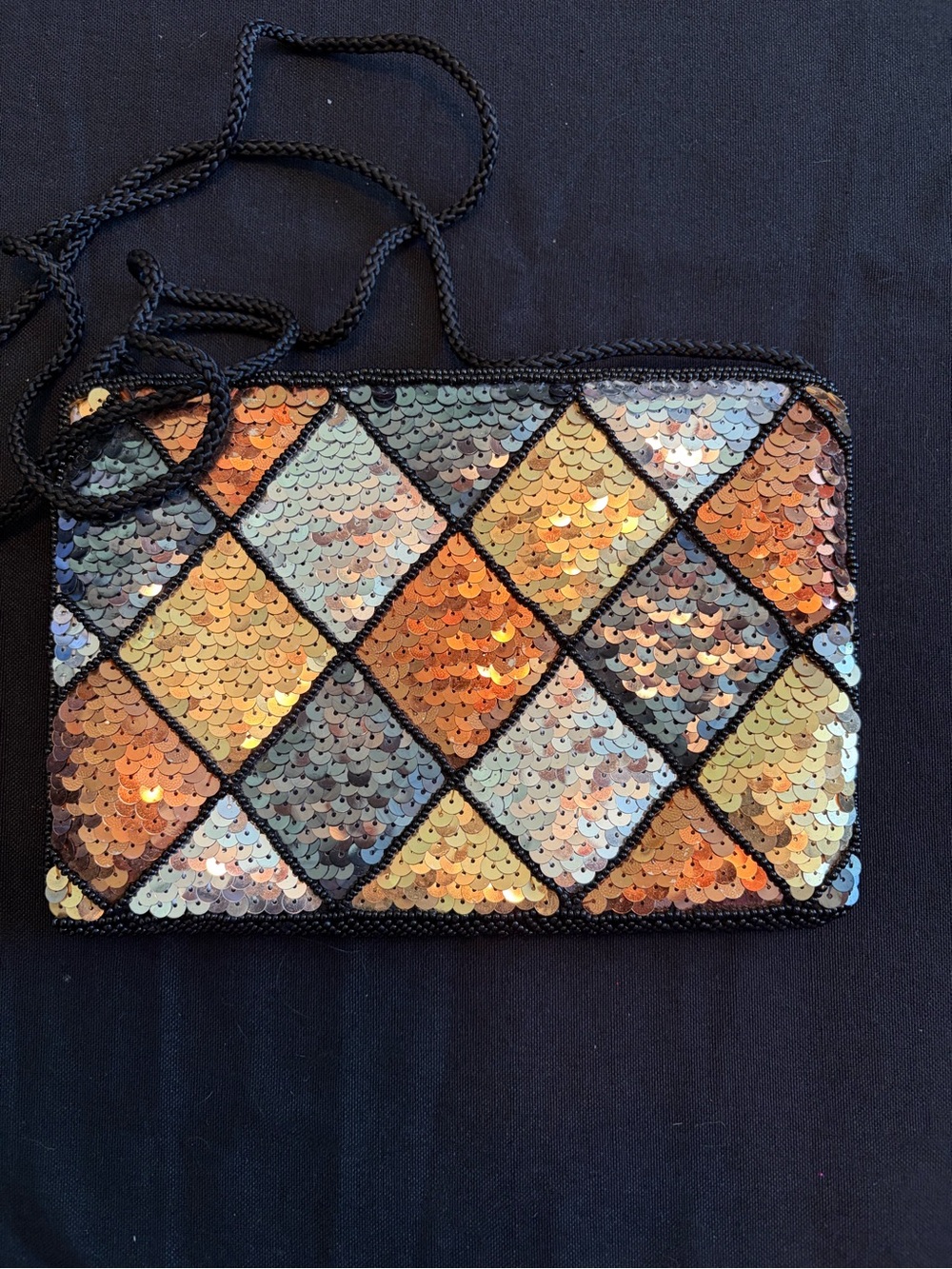 Sequin Diamond-Pattern Crossbody Bag - Gold & Silver